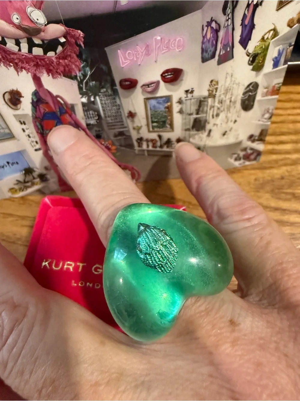 Kurt Geiger Green Heart Ring with Eagle head Accent
